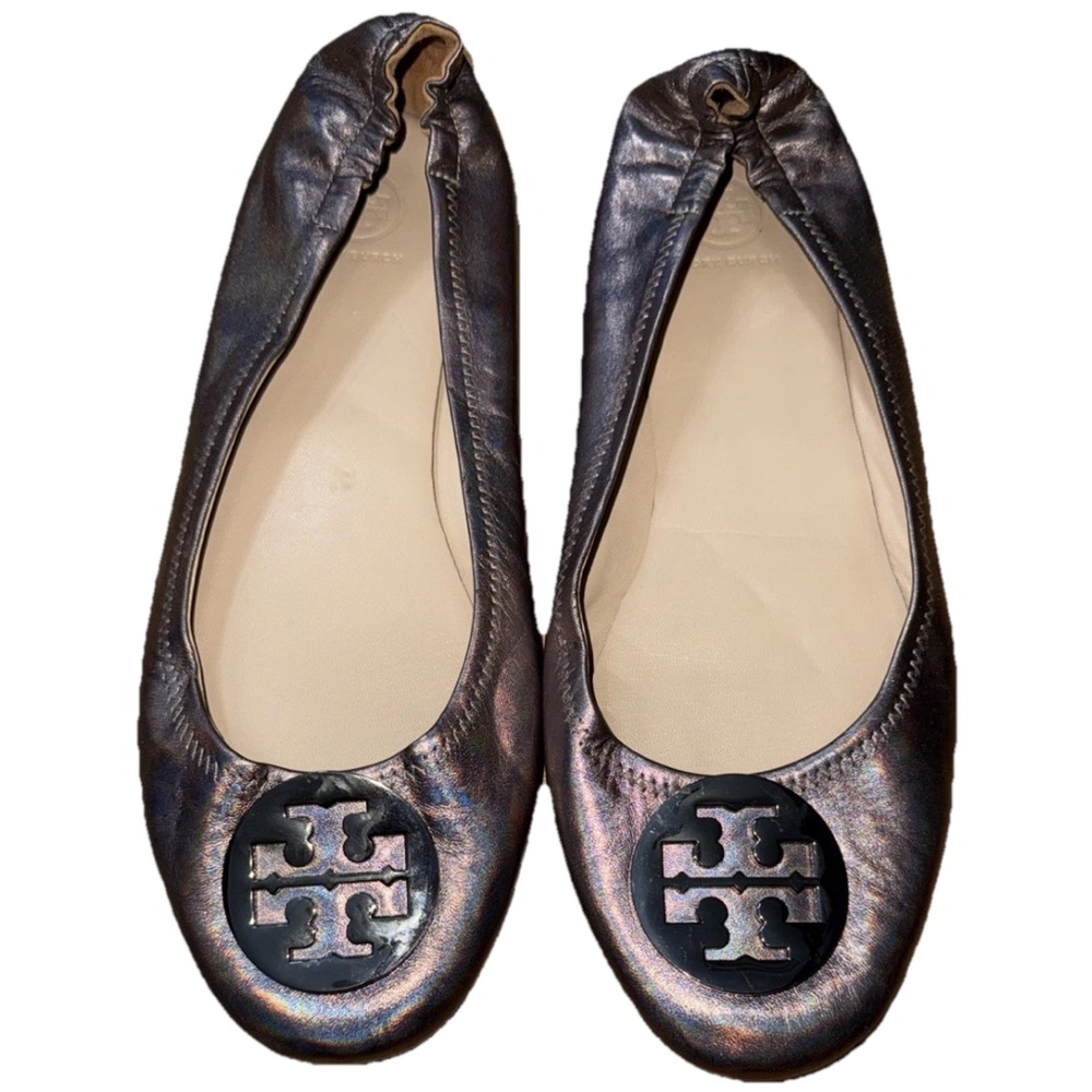 Tory Burch Iridescent Bronze-Tone Reva Logo Ballet Flats Women’s Size 11M NWOT